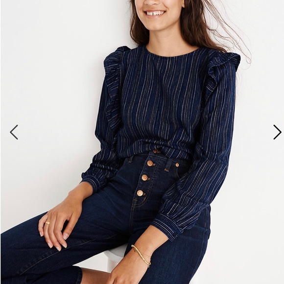Madewell Ruffle-Front Shirt in Cecile Stripe Sz S